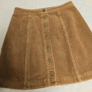 WOMEN'S Golden Brown Corduroy Button-down A-line Mini Skirt Y2K